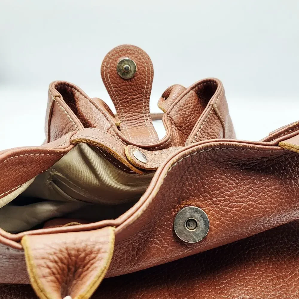 Peruzzi Brown Pebbled Leather Hobo Shoulder Bag Slouchy Gold-tone 